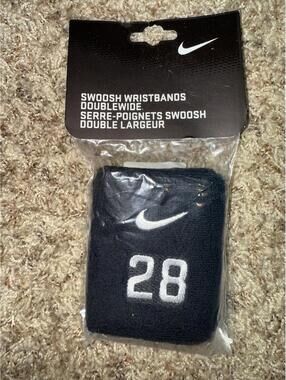 Nike Men's #28 Black/White Double Wide Wrist Bands Set 2017